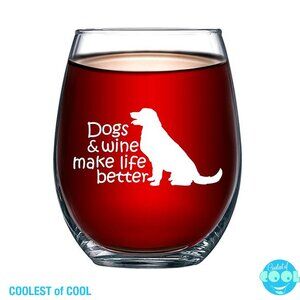 Dogs & Wine Make Life Better 15 oz Stemless Wine Glass gift for dog owner lover